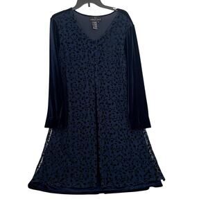 Vintage Carole Little Navy Blue Velvet Long Sleeve Lace Overlay Dress Size 12
